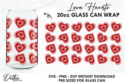 Double Layer Love Hearts Libbey Glass Can Wrap Svg 20oz