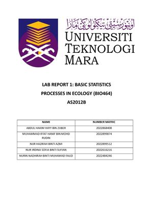 BIO095 LAB Report 3 UNIVERSITI TEKNOLOGI MARA BIO LAB REPORT