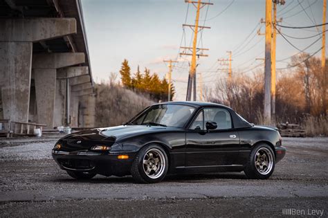 Black Mazda Miata With Titanium Gold Work Meister S1 Wheels BenLevy