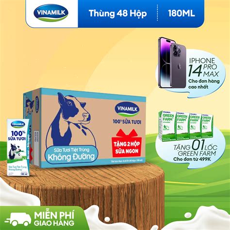 Thùng 48 Hộp Sữa Tươi Tiệt Trùng Vinamilk 100 Socola 180ml Tặng Thêm