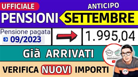 Anticipo Pensioni Settembre Cedolini Importi Arrivati Verifica