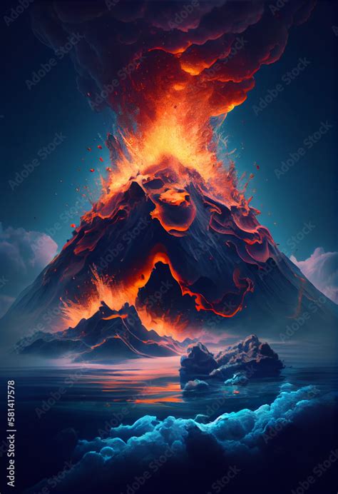 Underwater Volcano Eruption, Creating Huge Waves. AI Generated Stock ...