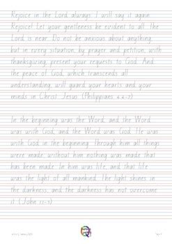 Bible Print Handwriting Scripture On Red Blue Lines TPT