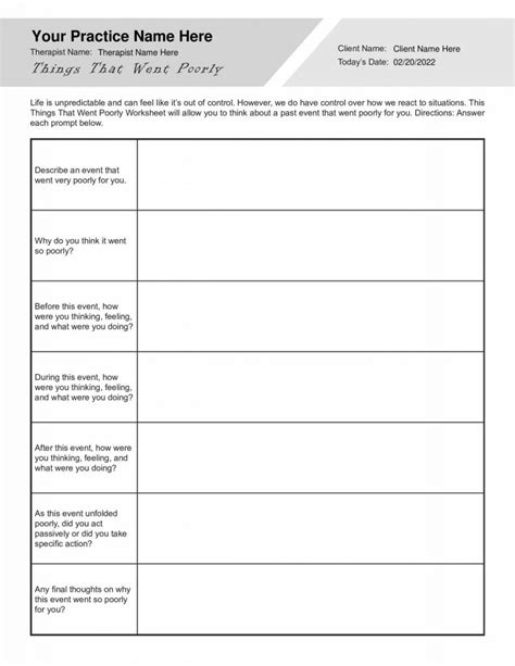 Existential Therapy Things That Went Poorly Worksheet Editable