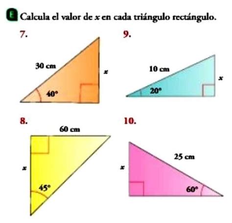 Calcula El Valor De X En Cada Triángulo Rectángulo La 9 Y La