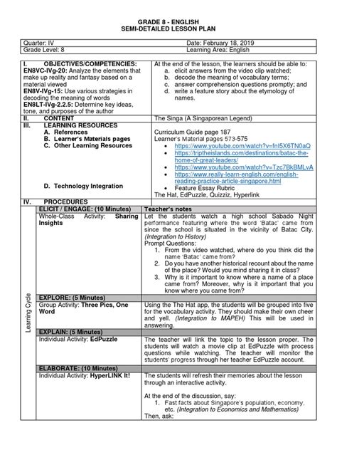 5es Semi Detailed Lesson Plan In English Pdf Singapore 55 Off