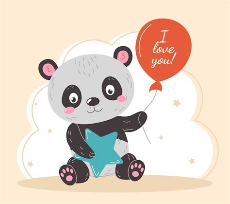 Premium Vector Cute Panda With Balloon