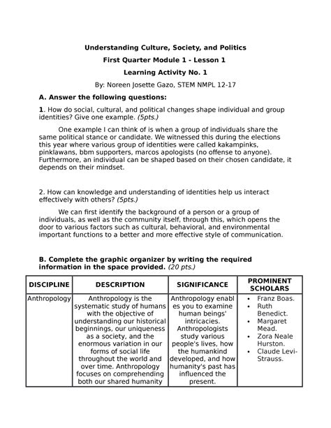 Act 1 Culture Understanding Culture Society And Politics First Quarter Module 1 Lesson 1