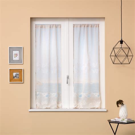 Coppia Tendine Tenda A Vetro Tendina A Vetro Amber Beige Cm 60x230