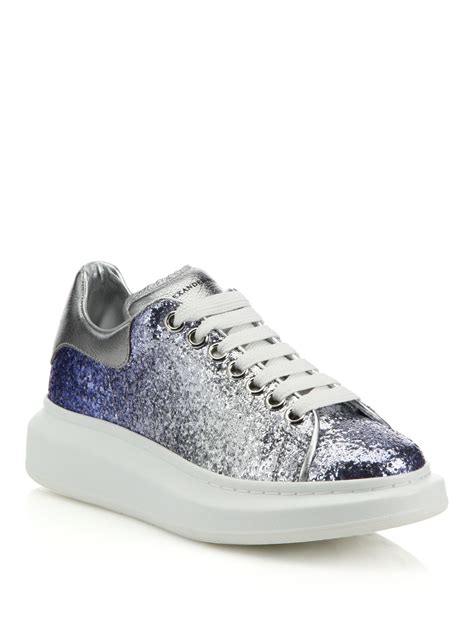 Alexander McQueen Glitter & Metallic Leather Platform Sneakers in Blue ...