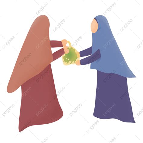 Gambar Ilustrasi Seorang Wanita Muslim Berbagi Makanan Dengan Orang