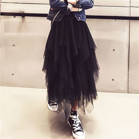 Ready Stock Korea Fashion Women Black Mesh Maxi Tulle Skirts Shopee