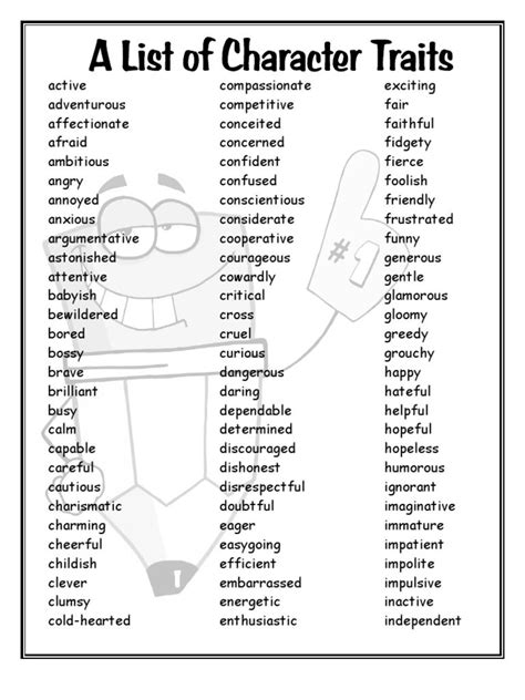 Free Printable Character Traits List