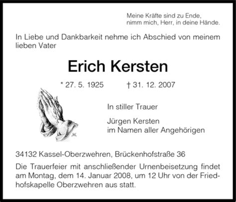 Traueranzeigen Von Erich Kersten Trauer Hna De