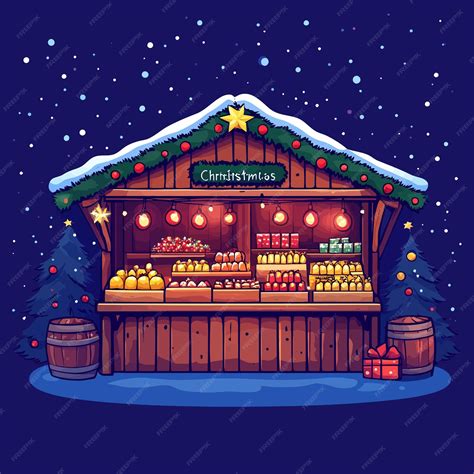 Cute Christmas Market Stall Cartoon Vector | Premium AI-generated vector