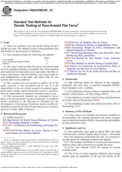 Astm D8054 D8054m 22 Standard Test Methods For Tensile Testing Of Para Aramid Flat Yarns