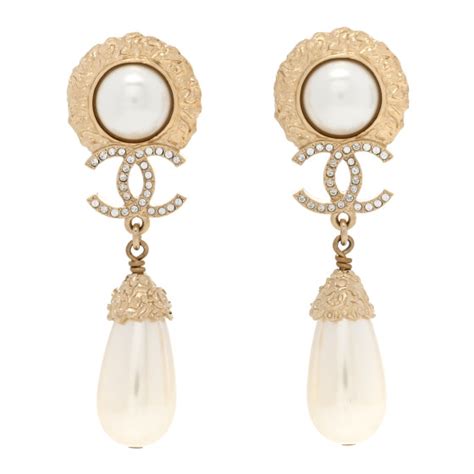 CHANEL Metal Crystal Pearl CC Drop Earrings Gold 1396200 FASHIONPHILE