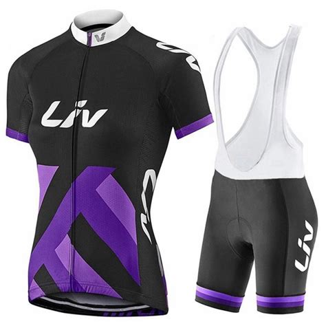 Black Purple LIV Women Cycling Jerseys Set Summer Short Sleeve Quick