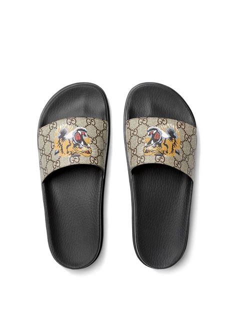 Gucci GG Supreme Tiger Slide Sandal In Brown For Men Lyst Atelier