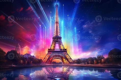 Eiffel tower in neon style on the background of the night sky, Eiffel ...