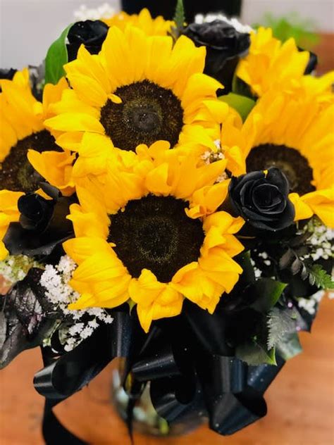 Black Rose Beauty Sunflower Arrangement In Tacoma Wa Designs By