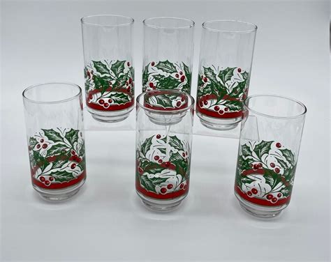 Set Of 6 Vintage Libbey Holiday Holley Glasses Etsy