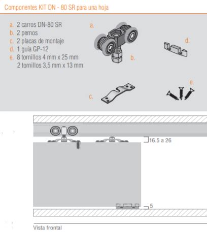 Sistema Corredizo Colgante Sin Freno Kit DN 80 SR Herrajes Diagonal