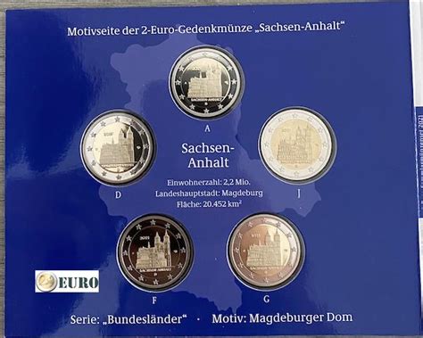 Duitsland 2021 2 Euro ADFGJ Sachsen Anhalt BE Proof Euronotes Be