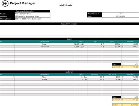 7 Free Estimate Templates For Excel