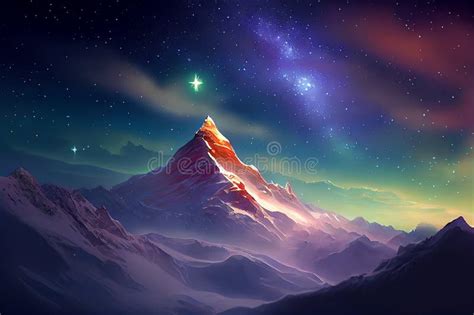 Surreal Mountain Background Against The Night Sky Generative AI Stock