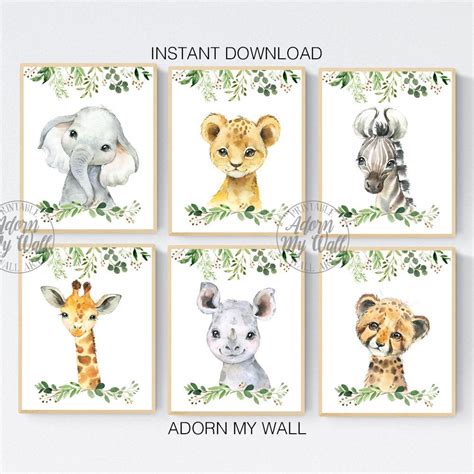 Safari Animal Prints Jungle Animal Wall Art Set Of 6 Etsy Uk Safari