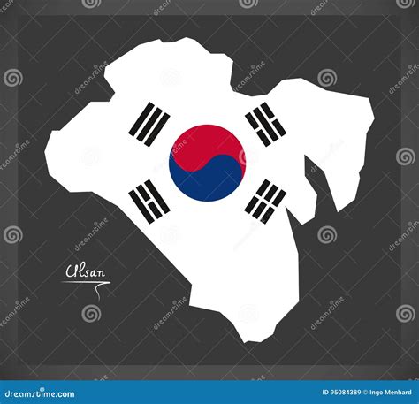 Ulsan Map With South Korean National Flag Stock Vector Illustration