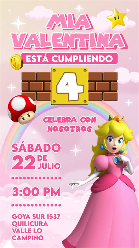 Peach Digital Invitation Invitación Digital Peach Mario Bros The