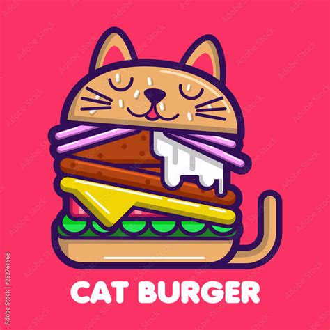 Cat Burger Cute Cartoon Vector Stock Vector Adobe Stock