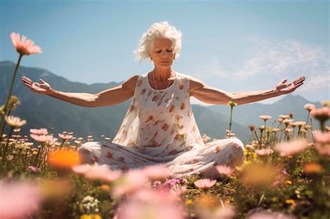 Portrait Of Person Practicing Yoga With Floral Background AI