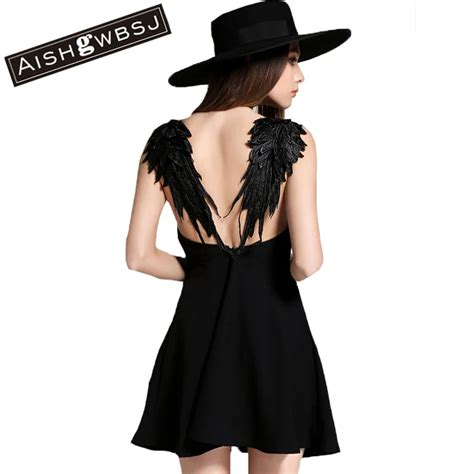 Aishgwbsj Summer Backless Sexy Angel Wings Dresses Fashion Women