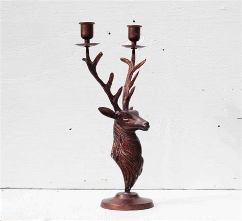 Vintage DEER Antler Candle Holder Stag Deer Head Reindeer Elk Etsy