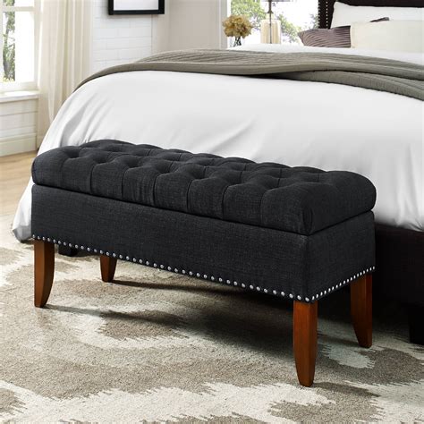 Charcoal Button Tufted Storage Bed Bench