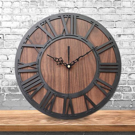 Horloge Murale En Bois Européenne à Chiffres Romains Rétro En BLACK