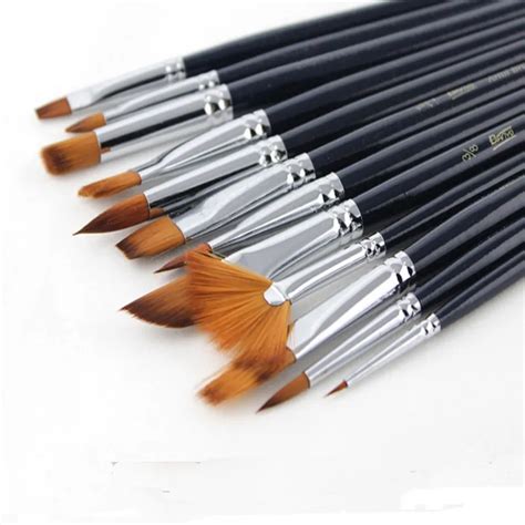 12pcs Fine Various Shape Paint Brushes Set Short Handle Nylon Hair