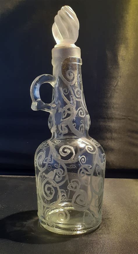 Engraved Glass Bottle With Carved Stopper Etsy