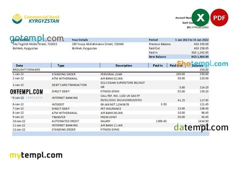 Kyrgyzstan Commercial Bank Statement Excel And Pdf Template Gotempl