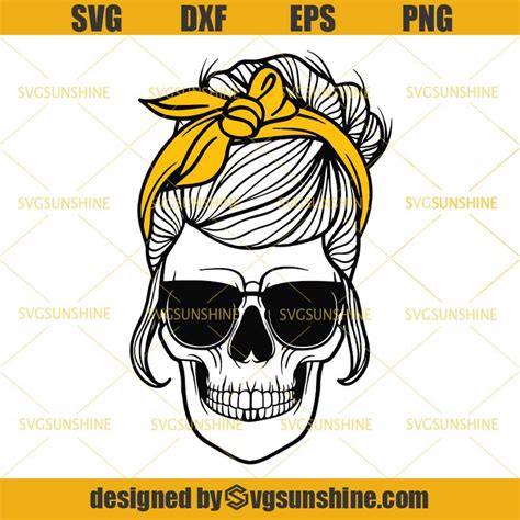 Skull Bun Hair Svg Mom Skull Svg Messy Bun Skull Svg Mom Life Skull