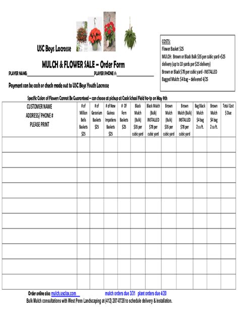 Fillable Online Uscbl Mulch And Plant Order Form Fax Email Print