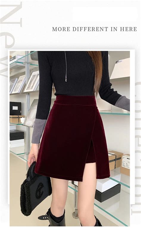 Velvet Fake Two Culottes Wine Red Half Skirt Female Autumn And Winter