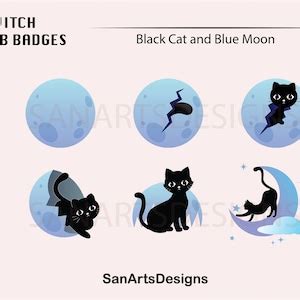 Cute Black Cat Twitch Sub Badges Blue Moon Twitch Sub Badges Etsy