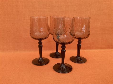 1980s Arcoroc Luminarc Smoked Glass Wine Goblets With A Black Stem Set Of 4 Arcoroc Smoked