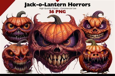 Scary Pumpkin Clipart Jack O Lantern Digital Download PNG - Etsy