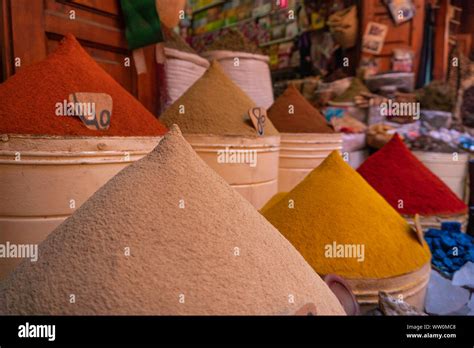 Moroccan Spices For Sale In The Marrakech Medina At Mellah Jewish