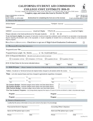 Fillable Online Csac Ca College Cost Estimate Form Csac Ca Fax Email